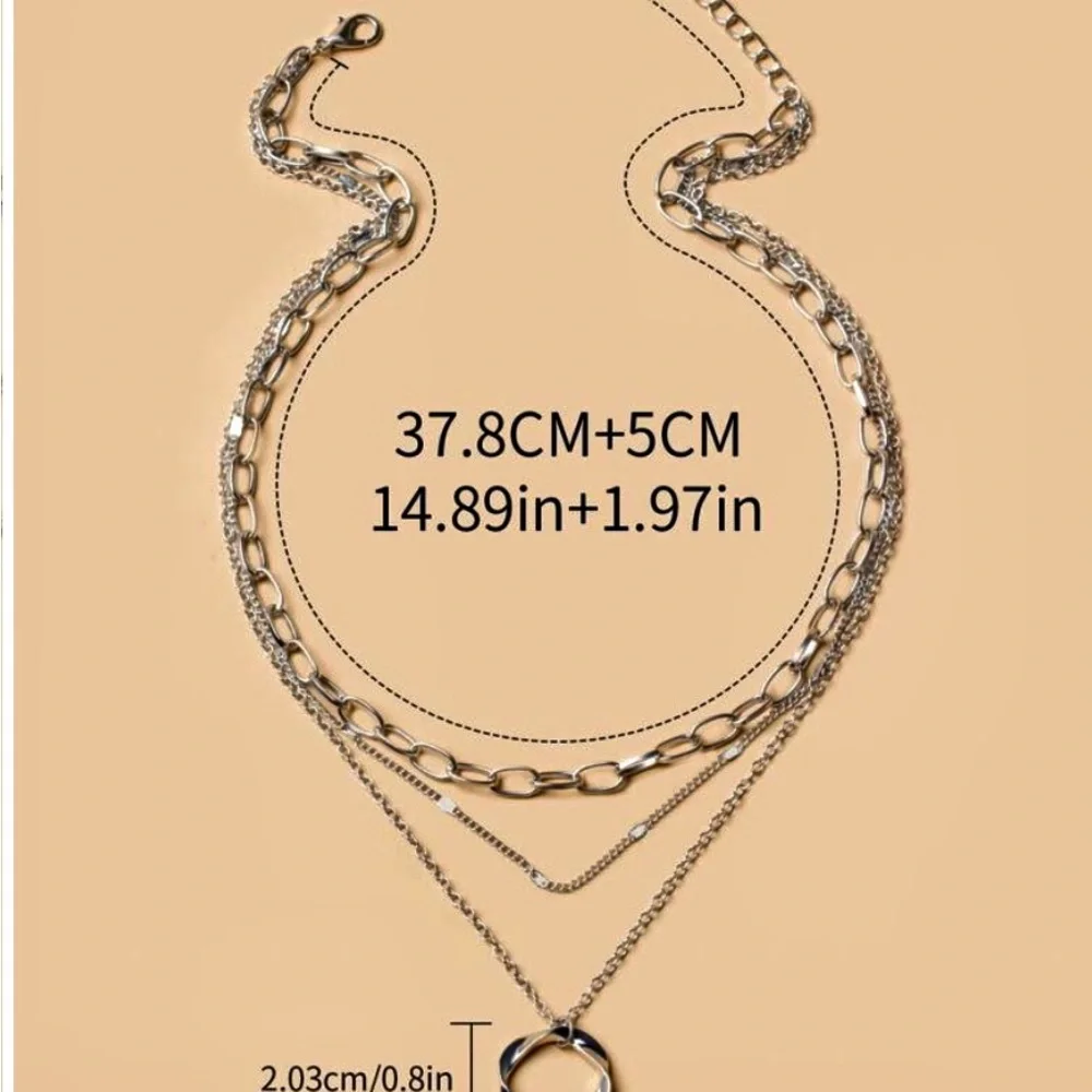 Geometric round charm layered necklace. - Picture 3 of 3